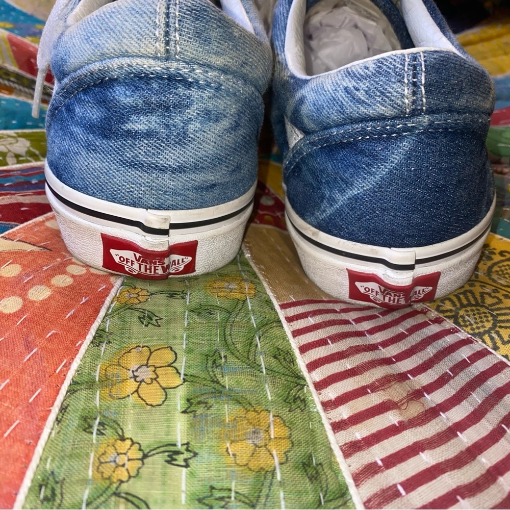 Vans Old Skool Denim Low-Top Sneakers - Blue & White Size 7 - Picture 3 of 3